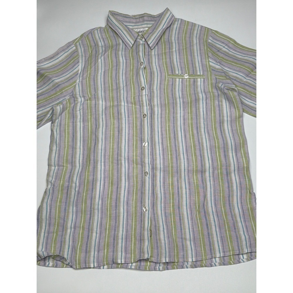 Chadwick's‎ 100% Linen Striped Button Down Shirt Women's Casual Top size 14
